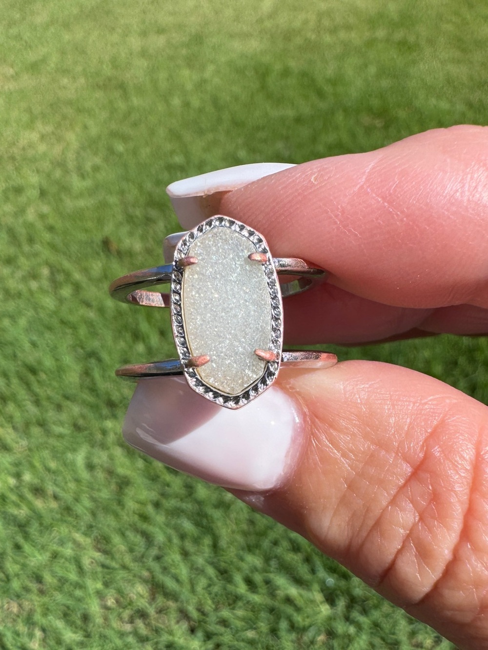 Kendra Scott Elyse Silver Tone Oval White Druzy Double Band